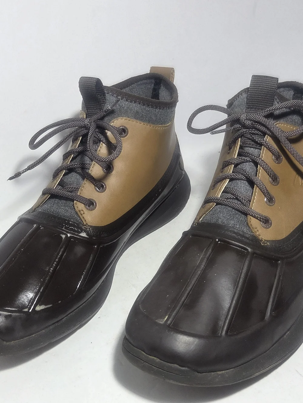 Sperry Mens Duck Boots 2-Tone  Brown Leather Waterproof Ankle Rain Boots Sz 11